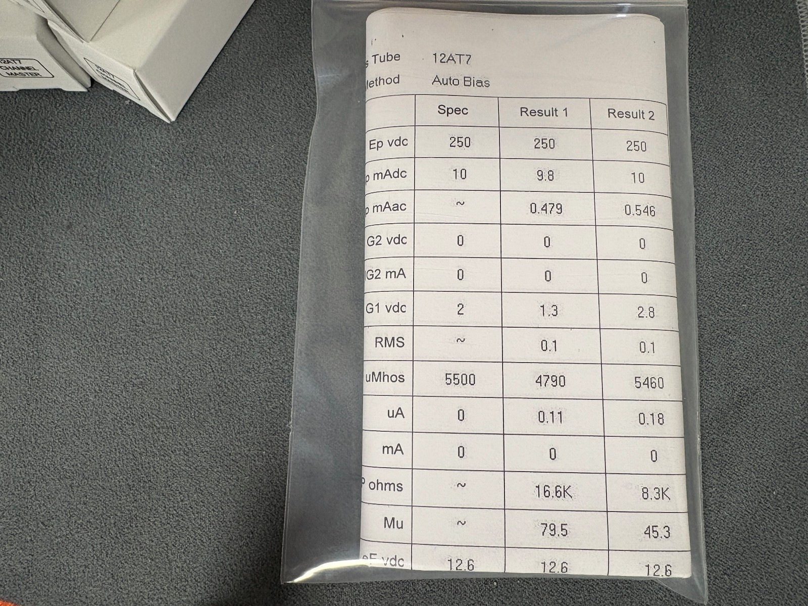 Sleeve of Channel Master 12AT7 Tubes - NOS -  Amplitrex Test Results