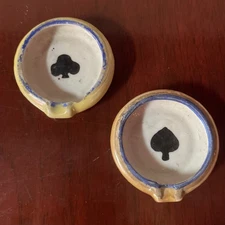 Vintage Ceramic Individual Ashtrays with spade and clubs design
