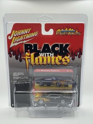 Johnny Lightning Black w/ Flames 71 Mercury Cyclone - 1:64 WHITE LIGHTNING CHASE
