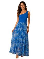 Adrianna Papell Sweetpea Combo Gown Blue Floral One Shoulder Dress 18 NWT