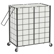 WOWLIVE Double Laundry Hamper with Wheels,Metal Wire Frame Rolling Laundry Ba...