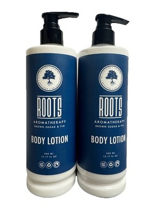 2 PACK lot ROOTS Aromatherapy BODY LOTION Brown Sugar & Fig 12.17oz Pump Bottles