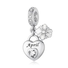 925 Sterling Silver Birthstone Charms Fit for Bracelet and Necklace Happy Bir...