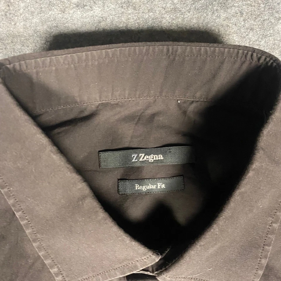 Z Zegna Men's Dark Brown Regular Fit Long Sleeve Button Down Shirt 42 16.5 - Image 3 of 4