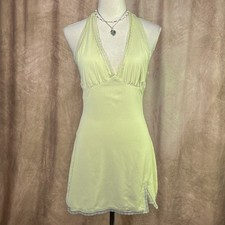 Y2K Floral Lace Halter Dress Light Green Mini Sleeveless Summer Party Boho Retro