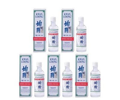 5X Kwan Loong Medicated Oil (15ml) bottles with Menthol & Eucalyptus OiL