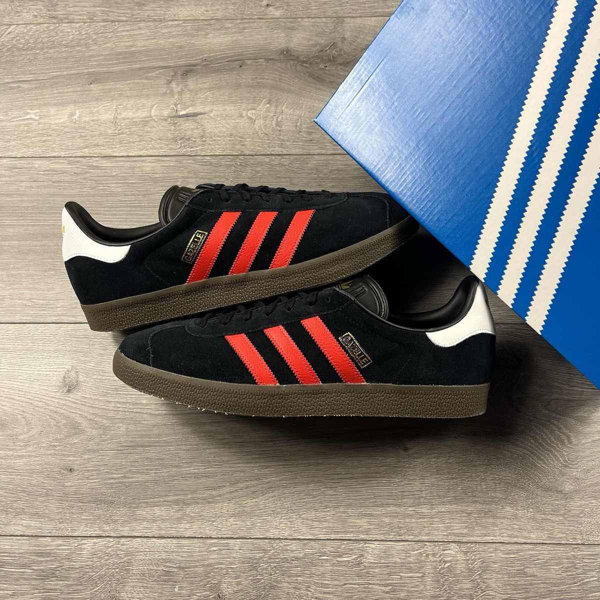 Adidas Originals Gazelle 'Black Red Gum Sole' Size UK 12