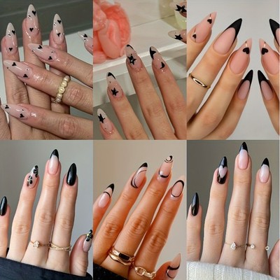 144PCS Stiletto Press on Nails Reusable False Nails for Daily Dates 6 Pack
