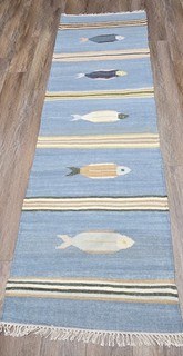 Turkish Bohemian (Tree Of Life)Fish Design Hand Made Flat Weave 2.5x8 Ft