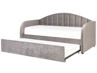Tagesbett FüR 2 Personen Samt Grau Lattenrost 90X200 Cm Ausziehbar Eyburie