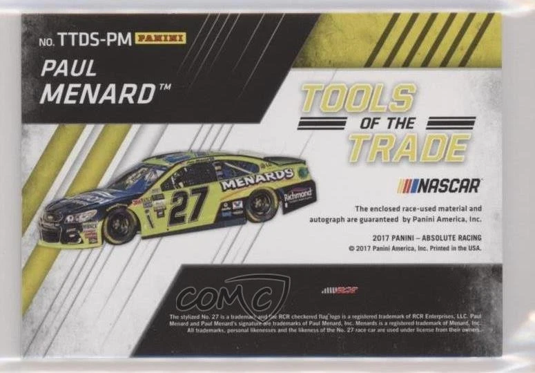2017 Panini Absolute Spectrum Gold /10 Paul Menard #TTDS-PM Auto - Image 2 of 2