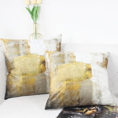 Samt Kissenbezug 40x40 2er Set in Senfgelb | Dekokissen Landhausstil