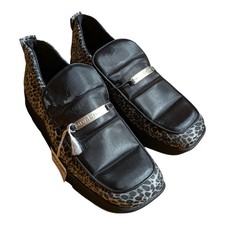 LOVE MOSCHINO NWT Loafer Platform Slip-on Animal Print Shoes Italy EU38 Black