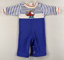 Vintage Health-Tex Helicopter One Piece Outfit 3 Months Blue Long Sleeve Romper