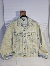 Vintage Mens Lee Button Up Acid Wash Denim Rider Jacket Made In USA Size Large