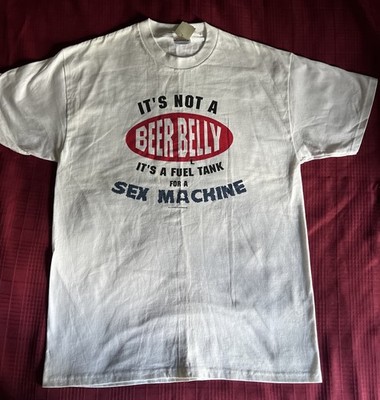 Hanes Heavyweight Funny Beer Belly T Shirt Mens L White Graphic Sex Machine NWT