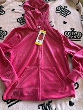 Juicy Couture Velour Full Zip Hooded Hoodie Rhinestone Logo M PINK SOFT   