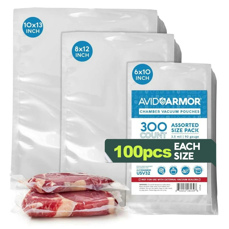 Avid Armor 300 Ct Chamber Vacuum Sealer Bags For Usv32 Assorted Sizes 6X10 8X12