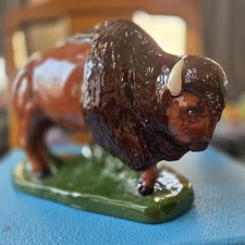 Brown Buffalo/Bison Standing in Grass Ceramic Figurine 1987
