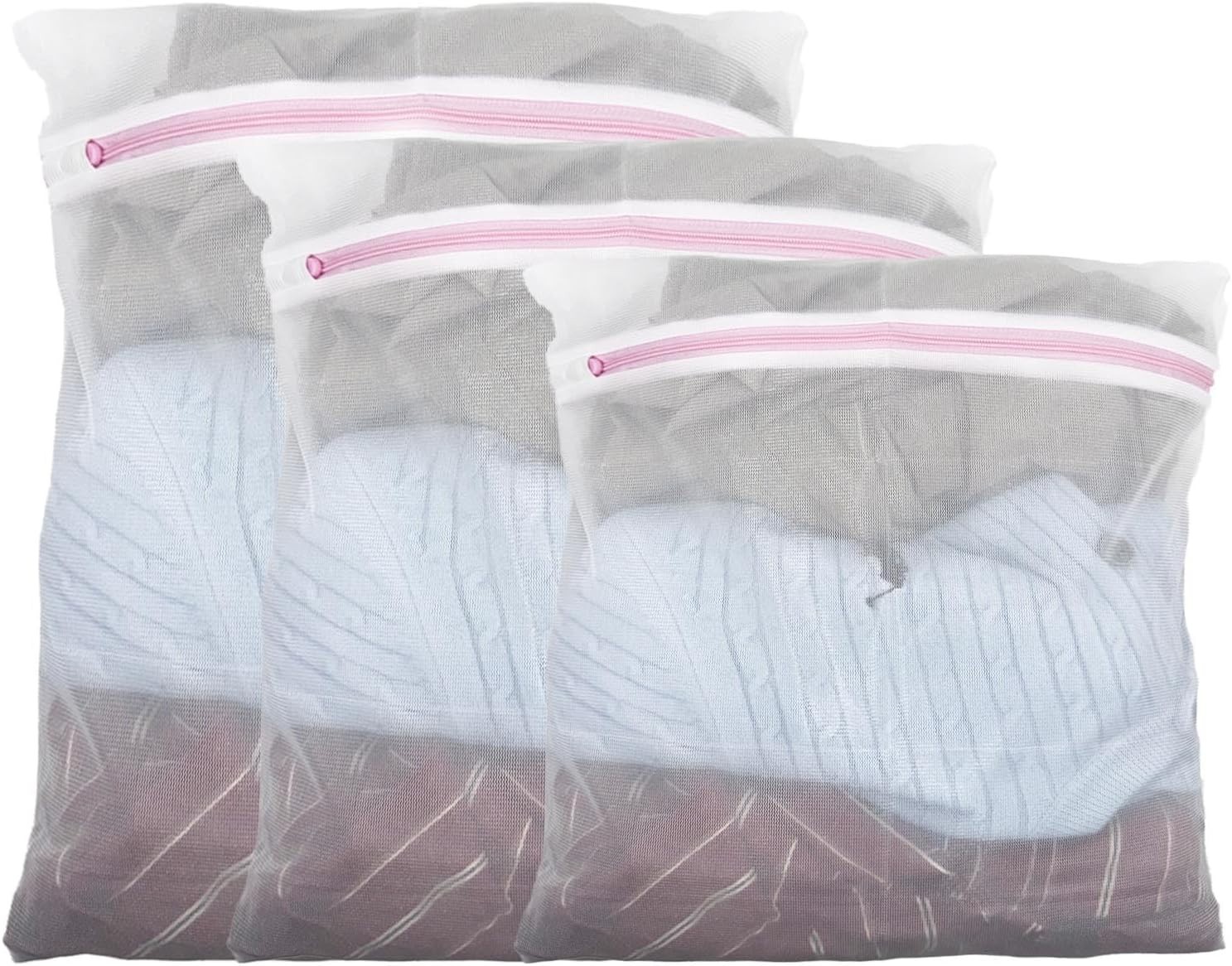 3 Bolsas Lavado Ropa Delicada Malla Protectora Lavadora Cremallera Reutilizable