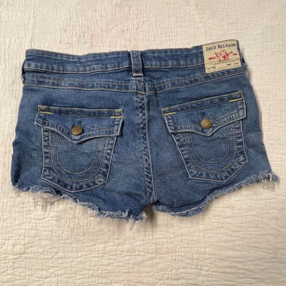 Vintage Y2K True Religion Joey Low Rise Cut Off Denim Shorts, Size 32- Size 14 - Image 2 of 4