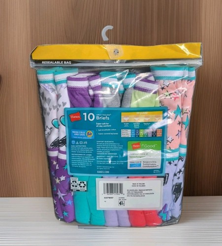 HANES Size 12 Girl's Briefs 10-Pack 100% Cotton Tagless Colorful Underwear New - Picture 2 of 2
