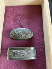 Shakudo Fuchi-gashira Sword Fittings Chrysanthemum and Butterfly Japan