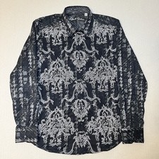 Robert Graham Helios Casual Shirt Embroidered Classic Fit Stretch Black XL