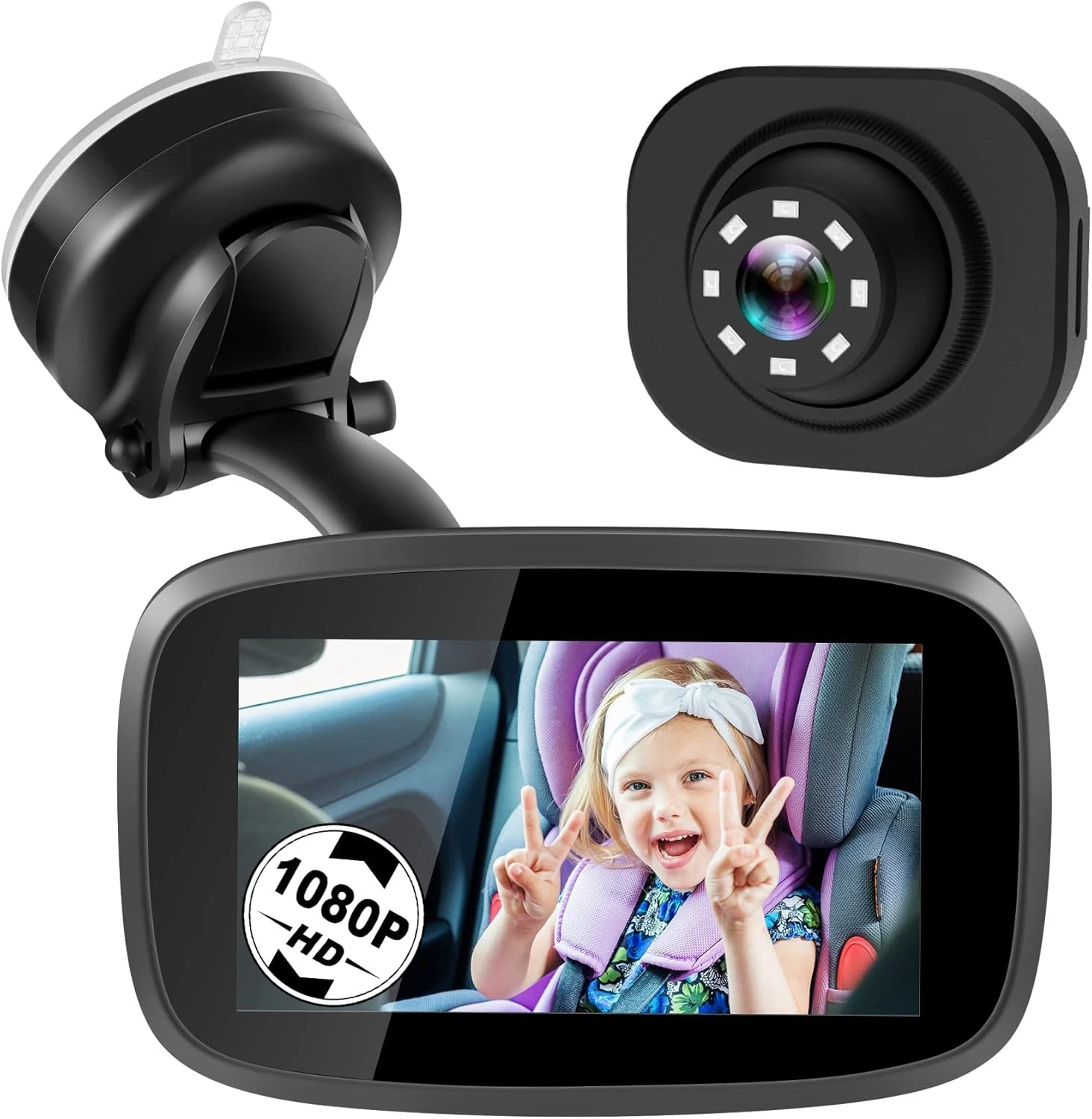 1080P Baby Car Mirror 4.3" Baby Car Camera Monitor W/ 170° Wide View HD Night