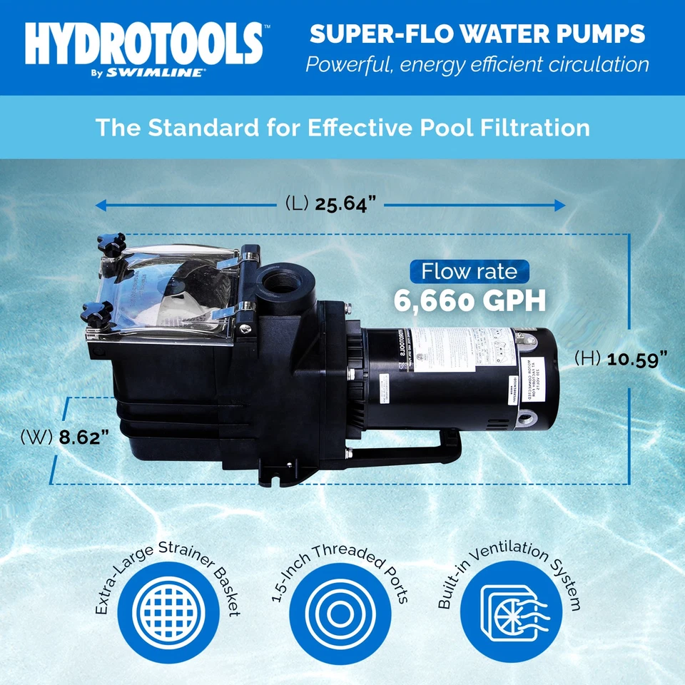 Swimine Hydrotools 6660 GPH Filter Pump for Above and Inground Swimming Pools - Image 3 of 4