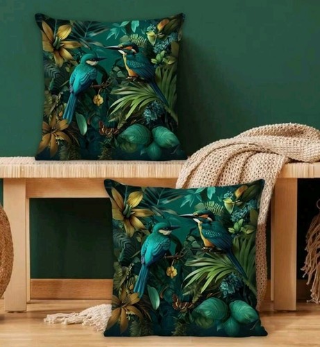 Vintage Elegant Chinoiserie Bird 45 x 45 cm Green 18" 2x Cushion Pillow Covers - Picture 4 of 6
