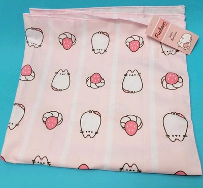 Pusheen Box Satin Bandana White Strawberry Cat Cloth Fabric New