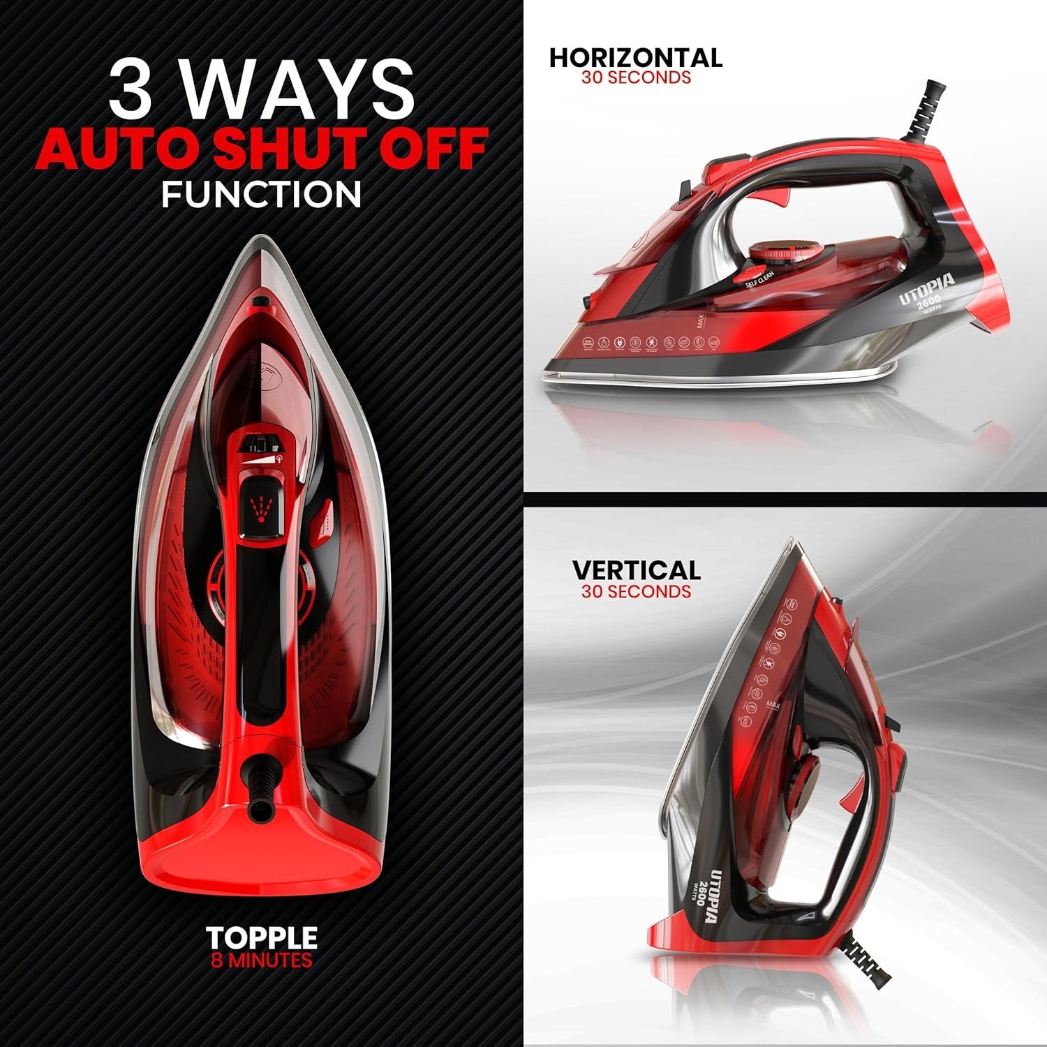 Utopia Home Steam Iron for Clothes - Non-Stick Soleplate - 2600W Clothes Iron Wi