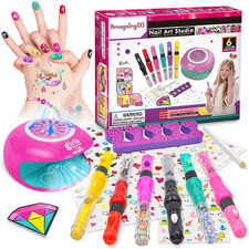 Nail Art Studio for Girls, Nail Polish Kit for Kids Age 6-12 Year Old, 2 in 1 Na
