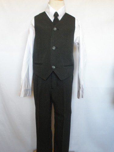 New Boy Easter Wedding Formal Party Tuxedo Suit Black Pin Stripe size 4,8,10,14 - Picture 4 of 11
