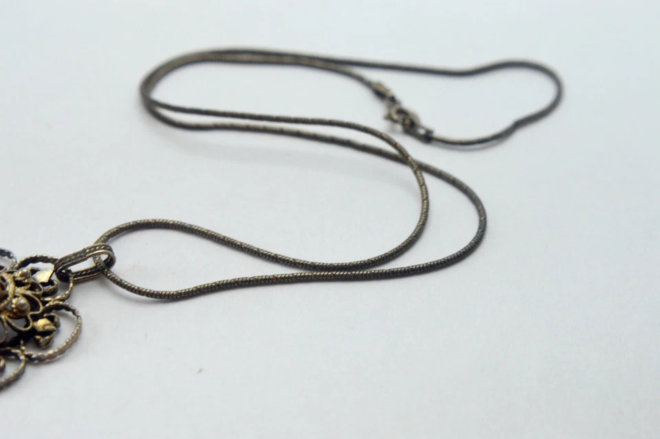 COLLAR CADENA COLGANTE CORAL ROJO NATURAL FILIGRANA EXQUISITA PLATA 925 AÑOS 20 Foto 4 de 4