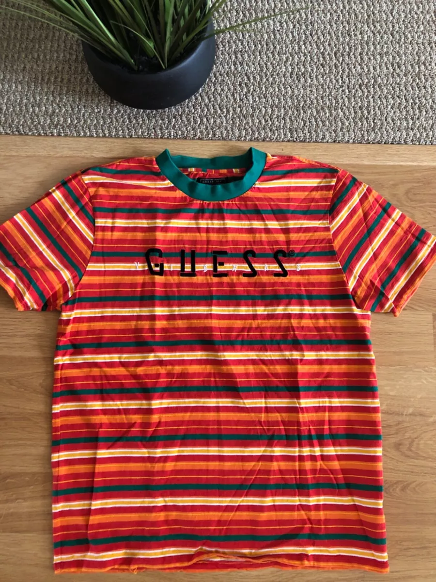 Guess x J Balvin Vibras Tour Striped Crew Orange Green T Shirt Men s Size Large