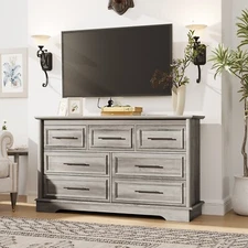 7 Drawers Dresser for Bedroom Wood Chest of Drawers Storage Organizer Grey