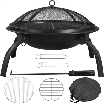 22in Wood Burning Fire Pit Portable Folding Firepits Bowl Garden BBQ Camping
