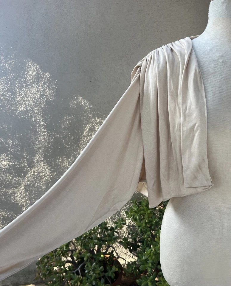 Chaqueta Bolero De Colección Años 70 Disco Encogida de Encogimiento Champagne Crema Jersey Talla 8 Frank Composto Foto 3 de 4