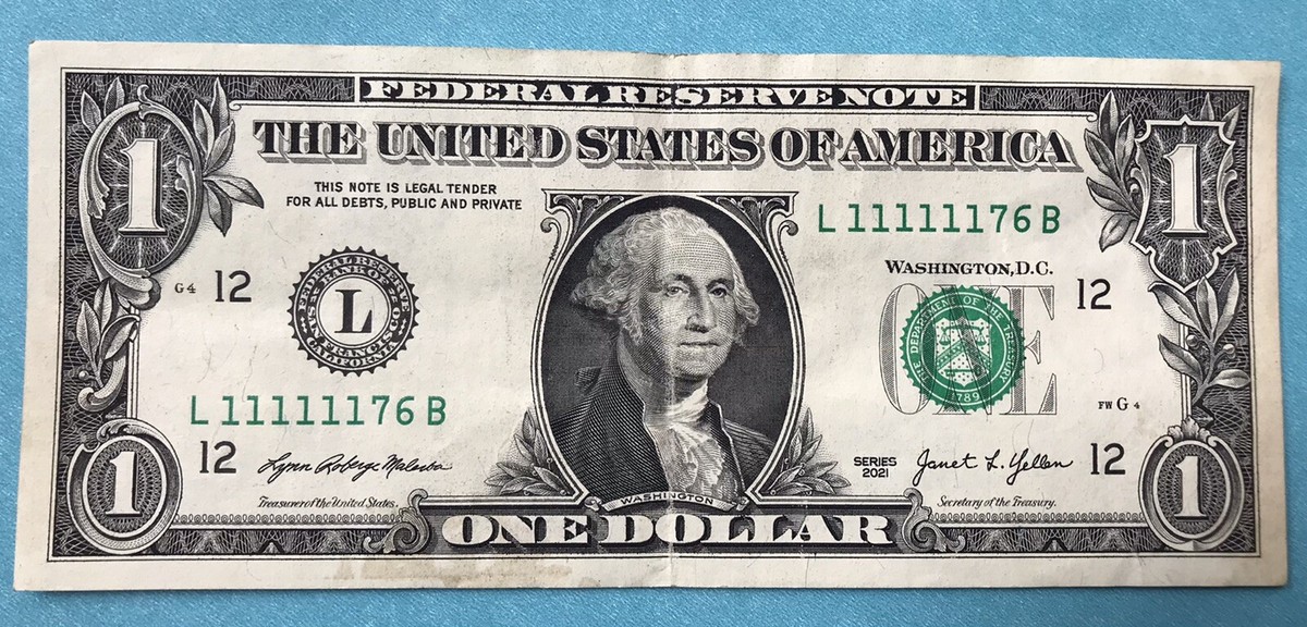 Six In A Row 1's Fancy Serial Number $1 Dollar Bill Currency Note