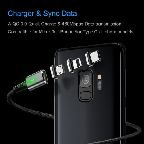 Elough E-Star Magnetic QC3.0 Quick Charge for iPhone USB C Micro USB Cable - Picture 2 of 14