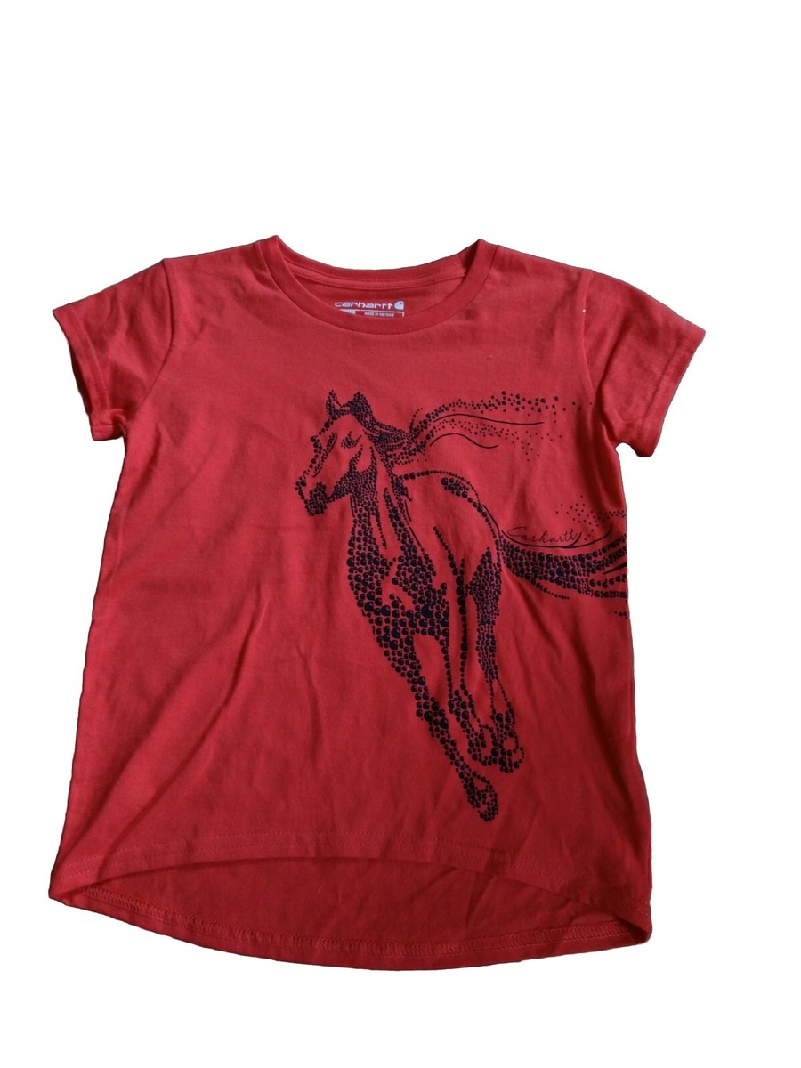 ⚫︎HRN Carhartt Short Sleeve Tee T Shirt Girls Size 4 Red w/Horse | eBay