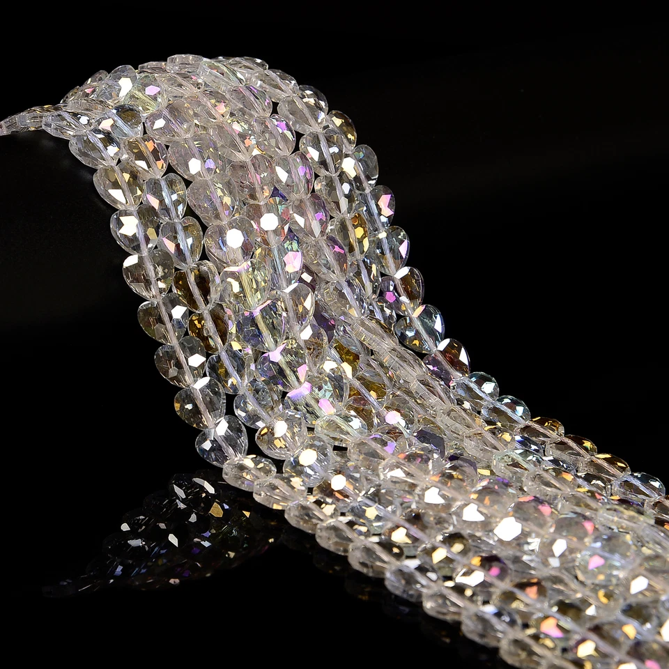 Cuentas de corazón facetadas de cristal AB transparente tamaño 10 mm 15,5"" hilo Foto 2 de 2