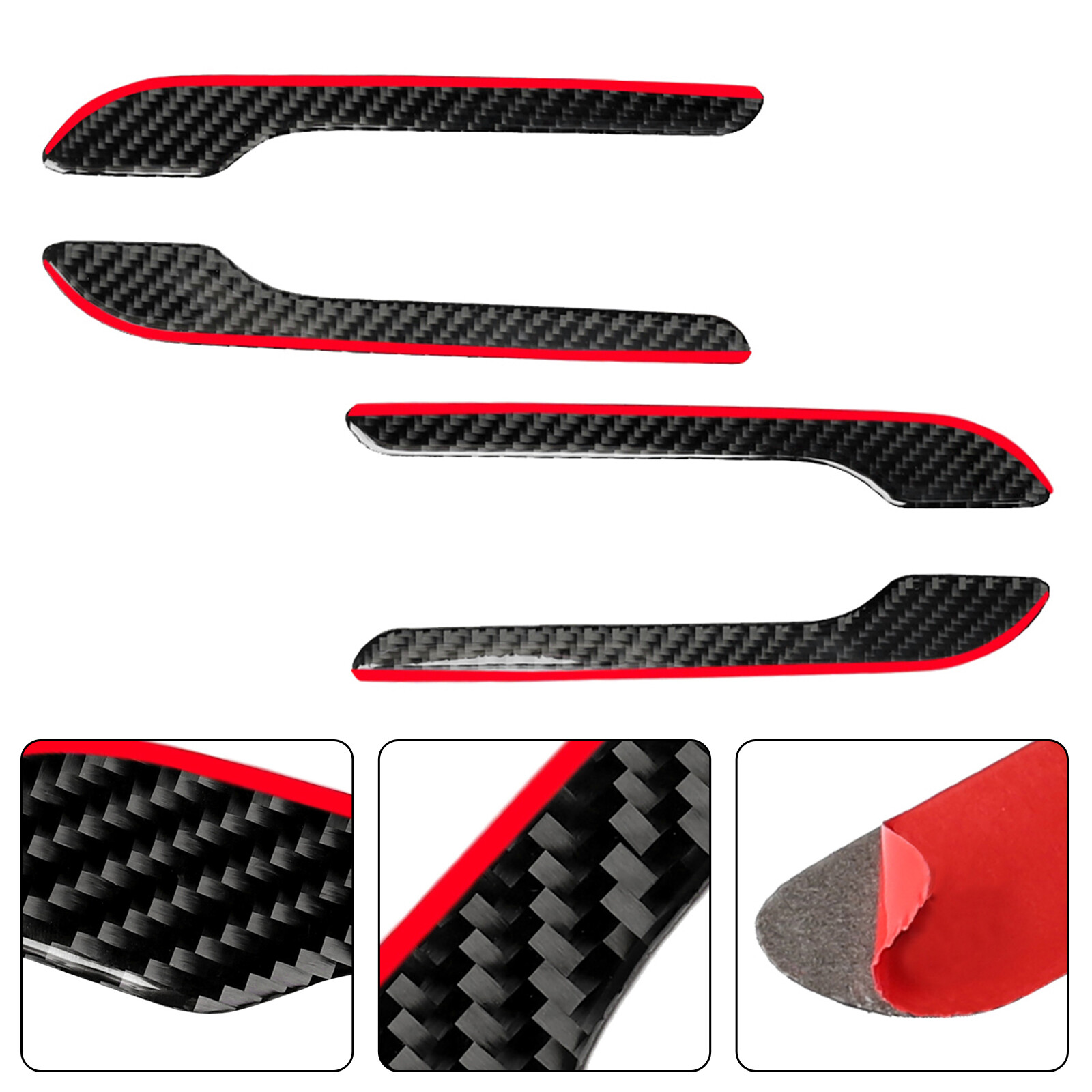 4PCS RED Carbon Fiber Door Handle Cover Sticker Decal Fit For Tesla Model 3 Y