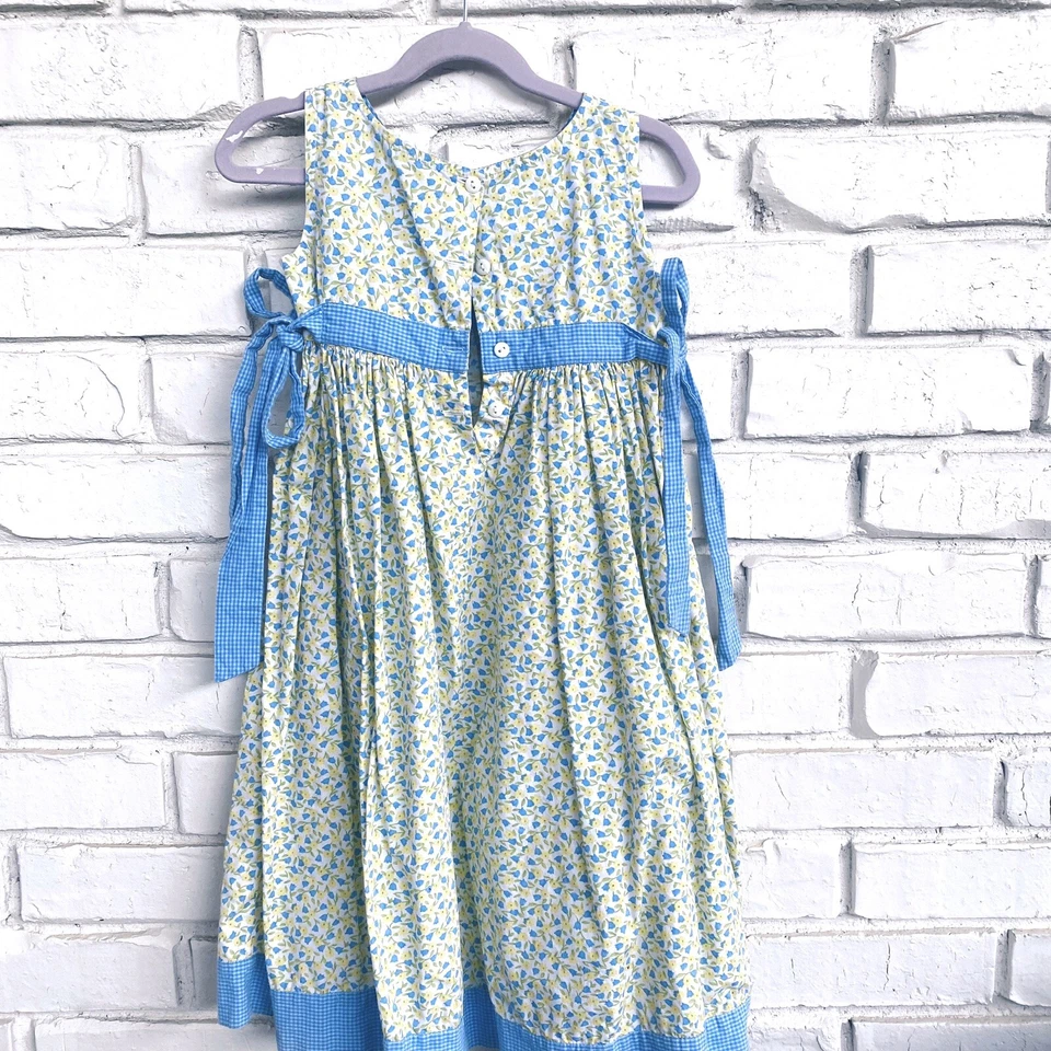 Strasburg Blue & White Floral Dress Sleeveless Sz 4 Side Bow Ditsy Easter - Image 4 of 4