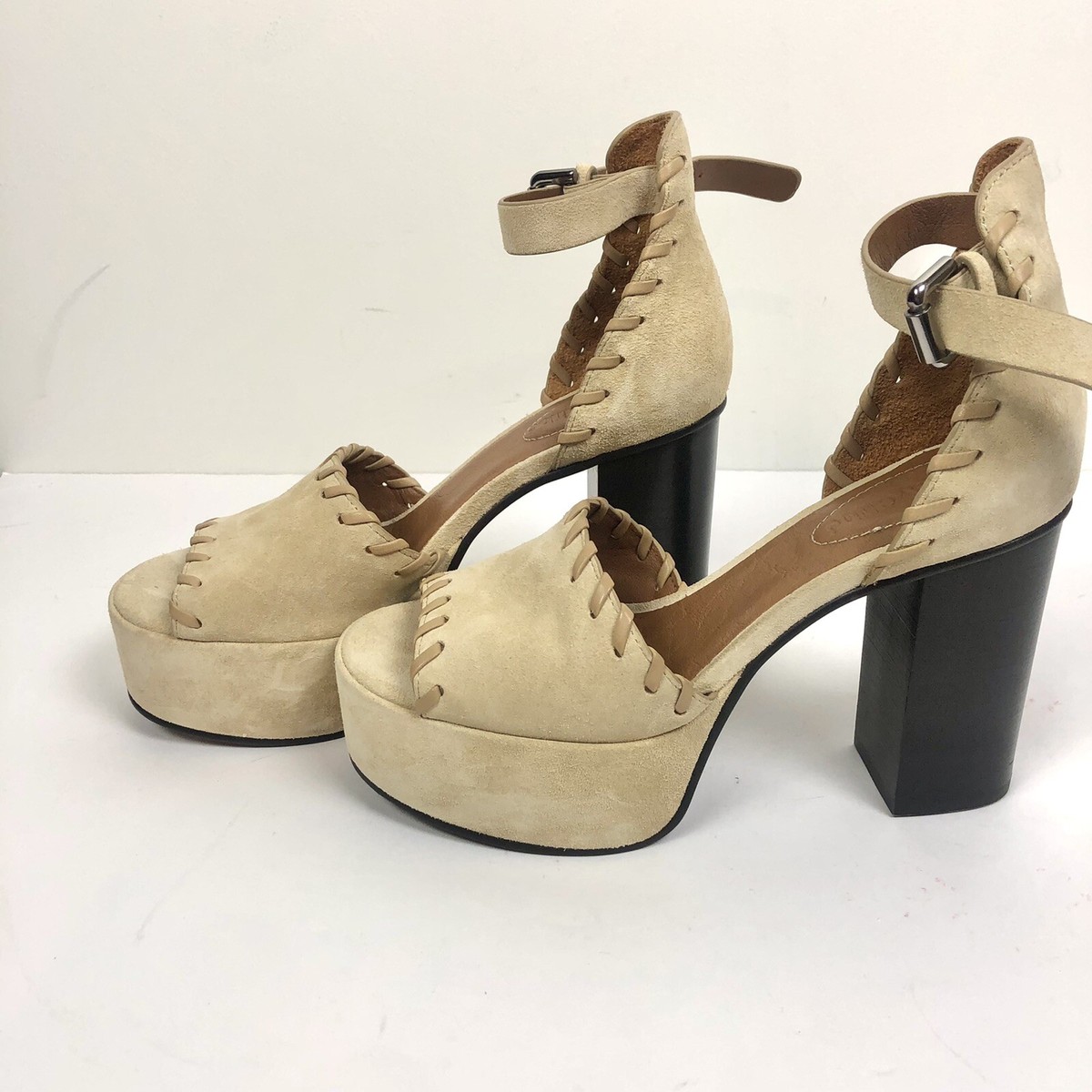 See By Chloe Tan Suede Platform Open Toe Heels Sandals Size 37