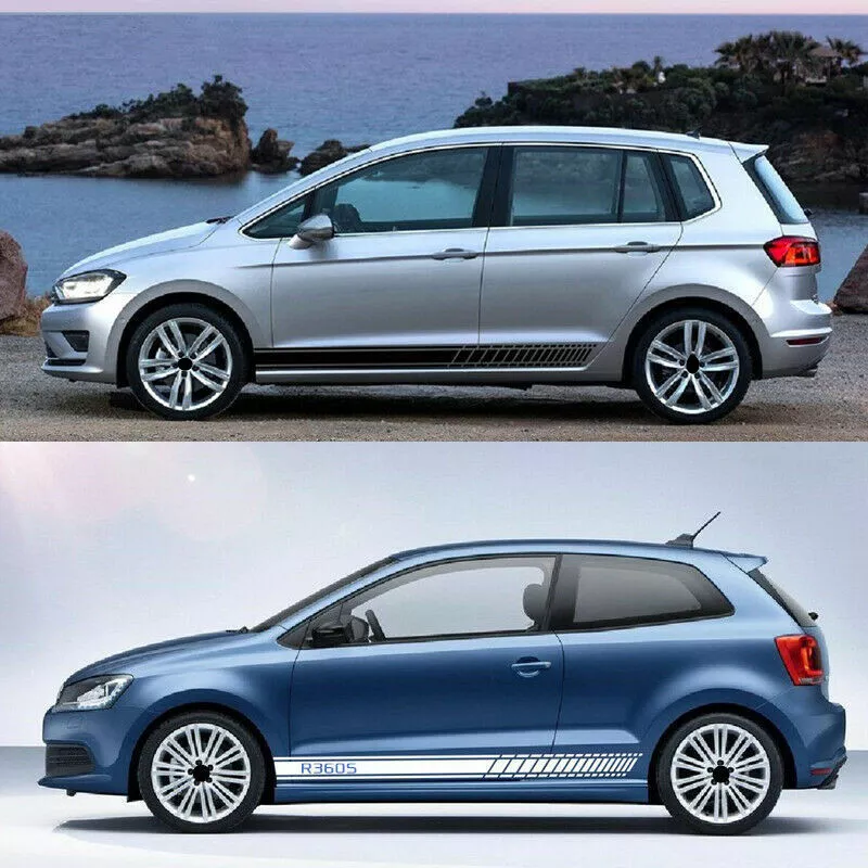 Pegatina de faldón lateral de puerta de coche a rayas deportivas de carreras para Volkswagen Golf GTI POLO CC Foto 2 de 4