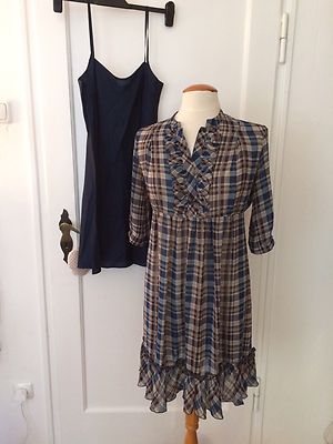 Mexx Karo Mini Kleid wie Neu Tunika Boho Hippie z Overknee Stiefeln Ethno Gr. 34