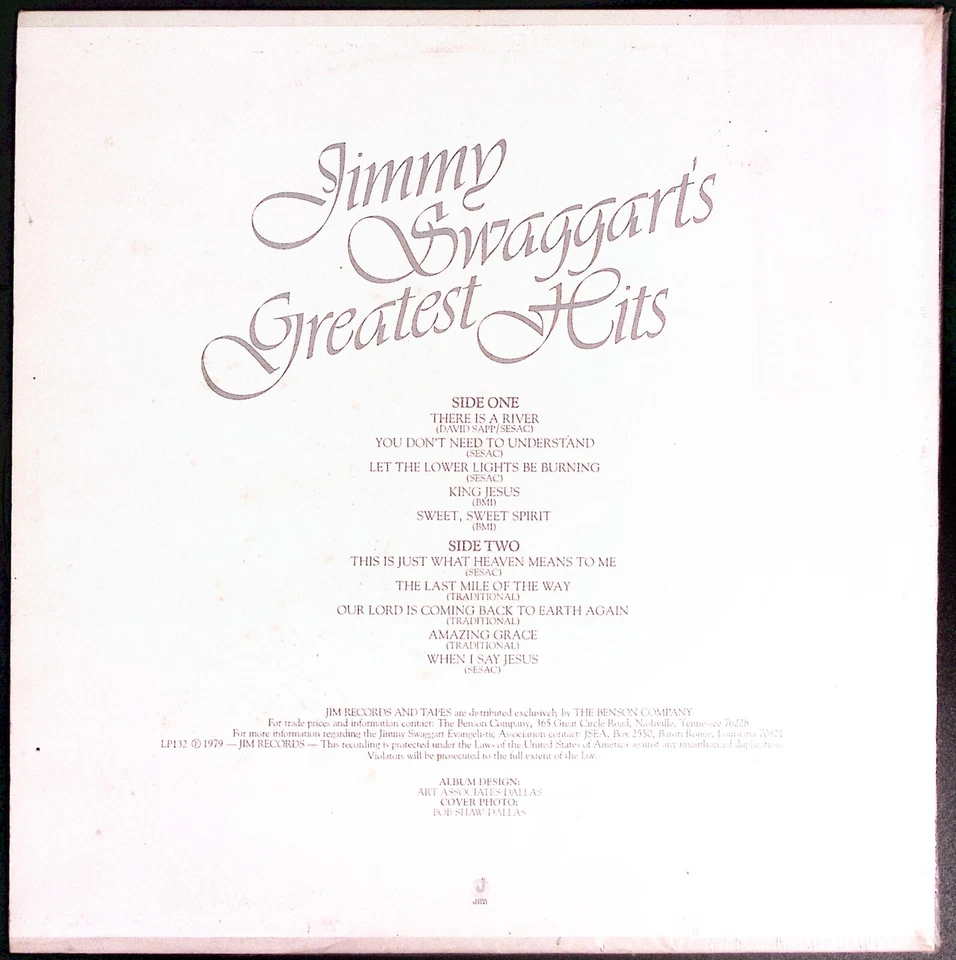 JIMMY SWAGGART JIMMY SWAGGART'S GREATEST HITS VOLUME 1 EXC VINYL LP 213-87 - Image 2 of 4